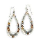 Labradorite, citrine, hessonite garnet, prehnite, and crystal gemstones are held within the channel of handmade sterling silver channel drop earrings