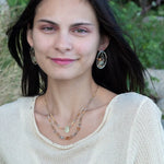 smooth prehnite, opal, green amethyst and mookaite gemstones form the inner layer while the outside is made up of faceted citrine orbs, brass hammered teardrops, and mookaite ombre gemstones necklace