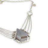 pointed moonstone in a sterling silver mini pendant necklace with multi chains onto handmade sterling silver rings