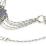 pointed moonstone in a sterling silver mini pendant necklace with multi chains onto handmade sterling silver rings