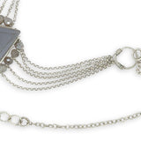 pointed moonstone in a sterling silver mini pendant necklace with multi chains onto handmade sterling silver rings