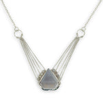 pointed moonstone in a sterling silver mini pendant necklace with multi chains onto handmade sterling silver rings