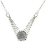 pointed moonstone in a sterling silver mini pendant necklace with multi chains onto handmade sterling silver rings