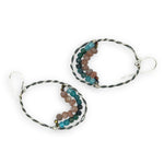 darkened sterling silver twisted hoop earrings with pyrite, mauve moonstone, and chrysocolla faceted gemstones