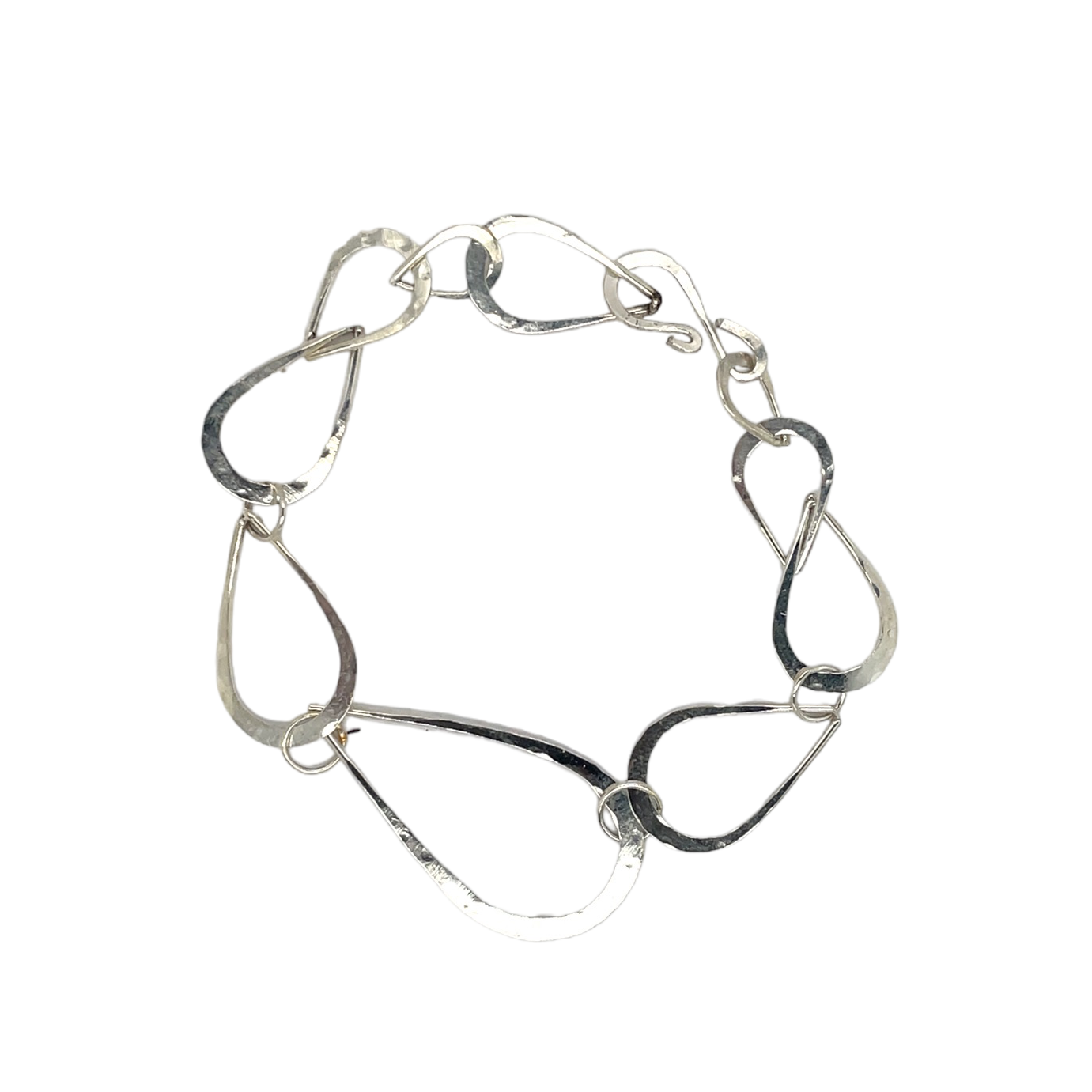 Handmade hammered sterling silver teardrop link bracelet