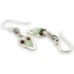 Tiny sterling silver diamonds on a fancy filigree link earrings with a tiny mint green jade teardrop and turquoise gemstones