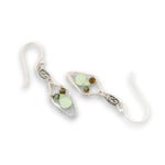 Tiny sterling silver diamonds on a fancy filigree link earrings with a tiny mint green jade teardrop and turquoise gemstones