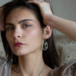 Sterling silver oval earrings with a garden of jade coin, watermelon tourmaline, crystal, and ruby zoisite gemstones in gold filled wire