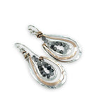 sterling silver and bronze hammered basket mini earrings with black rutilated quartz mini gemstones lining the inside