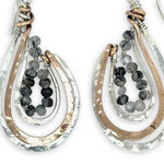 sterling silver and bronze hammered basket mini earrings with black rutilated quartz mini gemstones lining the inside