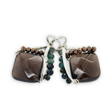 Smokey quartz tile gemstone with built in sterling silver earring frame lined with pyrite and blue tourmaline gemstones and built in earring hooks that wear like post earrings