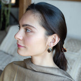 Smokey quartz tile gemstone with built in sterling silver earring frame lined with pyrite and blue tourmaline gemstones and built in earring hooks that wear like post earrings