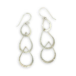 Triple handmade hammered sterling silver teardrops interlocked within each other to make a long earring