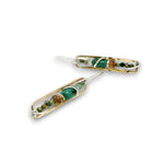 Skinny hammered mini brass rectangle earrings stacked with turquoise, opal and apatite gemstones wrapped in hammered sterling silver wire