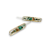 Skinny hammered mini brass rectangle earrings stacked with turquoise, opal and apatite gemstones wrapped in hammered sterling silver wire