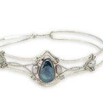 Delicate bracelet with a central labradorite flashy stone and silver fresh water pearl accents