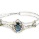 Delicate bracelet with a central labradorite flashy stone and silver fresh water pearl accents