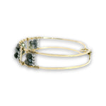 Handmade brass cuff bracelet with london blue quart tile, aquamarine and pyrite gemstones on gold filled wire