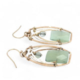 Bronze earrings with faceted jade rectangles and prehnite gemstones wrapped in gold filled wire