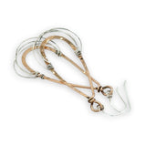 Bronze drop shaped earrings with sterling silver fine wire webbing on the bottom