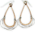Bronze drop shaped earrings with sterling silver fine wire webbing on the bottom