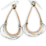 Bronze drop shaped earrings with sterling silver fine wire webbing on the bottom
