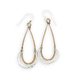 Bronze drop shaped earrings with sterling silver fine wire webbing on the bottom