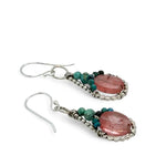 tiny Teardrop-shaped dot frame earrings with cherry quartz ovals accented with turquoise and chrysocolla gemstones