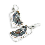 Blue zoisite, light blue fresh water pearl, and pink crystal arches within a sterling silver box earring