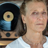 A pair of sterling silver mini drop earrings featuring faceted spherical amethyst and purple freshwater pearl accents