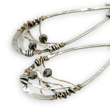 sterling silver handmade infinity shaped earrings with pyrite gemstones on gold filled wire