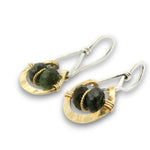 Hammered brass and sterling silver mini earrings with zoisite faceted gemstones