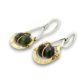 Hammered brass and sterling silver mini earrings with zoisite faceted gemstones