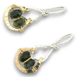 Hammered brass and sterling silver mini earrings with zoisite faceted gemstones