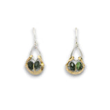 Hammered brass and sterling silver mini earrings with zoisite faceted gemstones