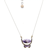Brass, sterling silver twist cups necklace with amethyst gemstone, lavender cubic zirconia gemstones, sterling silver chain