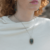 sterling silver necklace, apatite gemstone with chrysocolla gemstones, with gold-filled and bronze silver chain