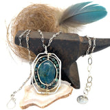 sterling silver necklace, apatite gemstone with chrysocolla gemstones, with gold-filled and bronze silver chain