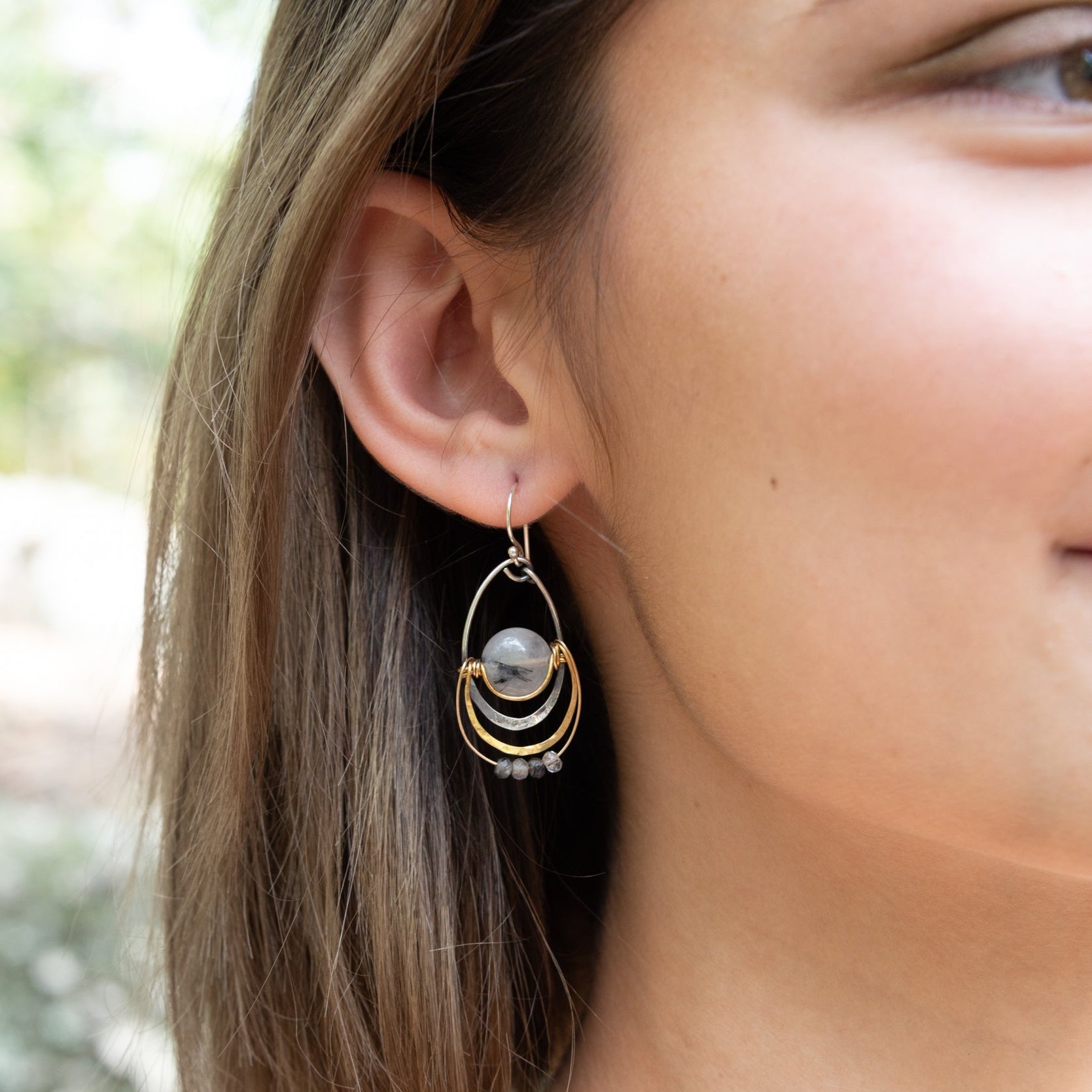 Handmade drop earrings featuring black tourmaline gemstones, by Art by any Means Jewelry