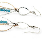 Aqua cat's eye and labradorite gemstone drops on handmade hammered sterling silver earrings - Art by any Means Jewelry