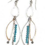 Aqua cat's eye and labradorite gemstone drops on handmade hammered sterling silver earrings - Art by any Means Jewelry