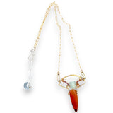 Handmade carnelian, jade, freshwater pearl and pink tourmaline fan pendant necklace - Art by any Means Jewelry