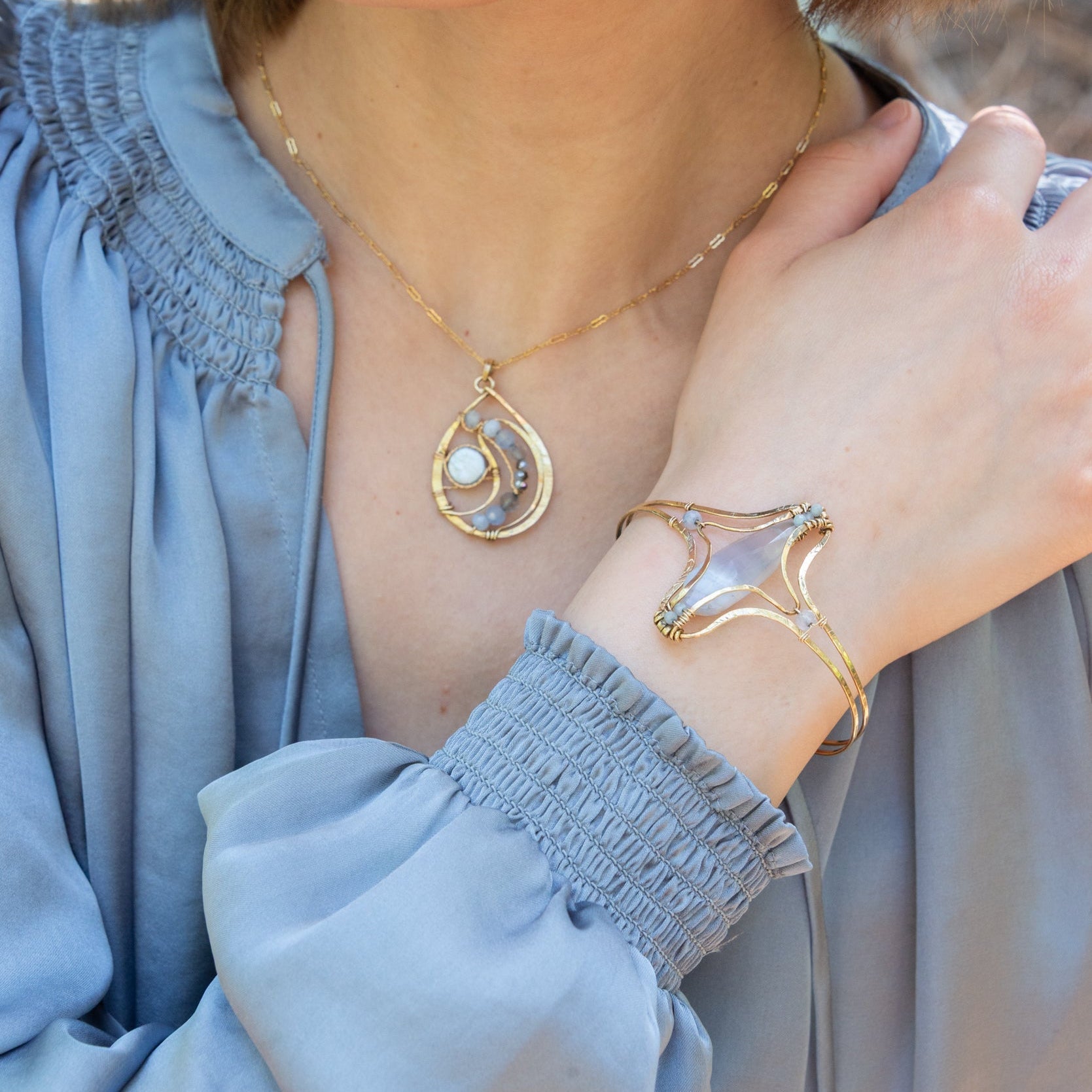 Celestial Agate Brass Cuff Bracelet - Art by any Means Jewelry#product_