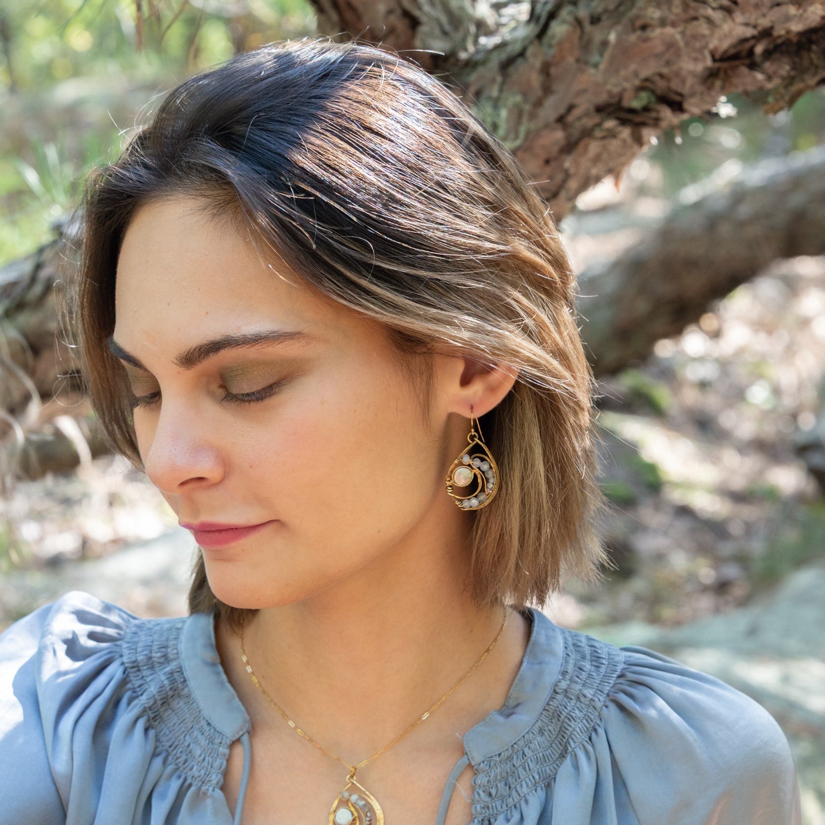 Celestial Pearl Brass Drop Earrings - Art by any Means Jewelry#product_