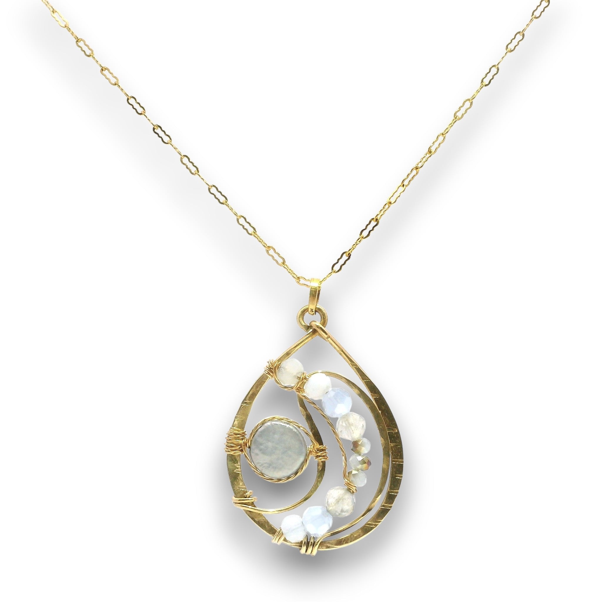 Celestial Pearl Brass Drop Necklace - Art by any Means Jewelryproduct_