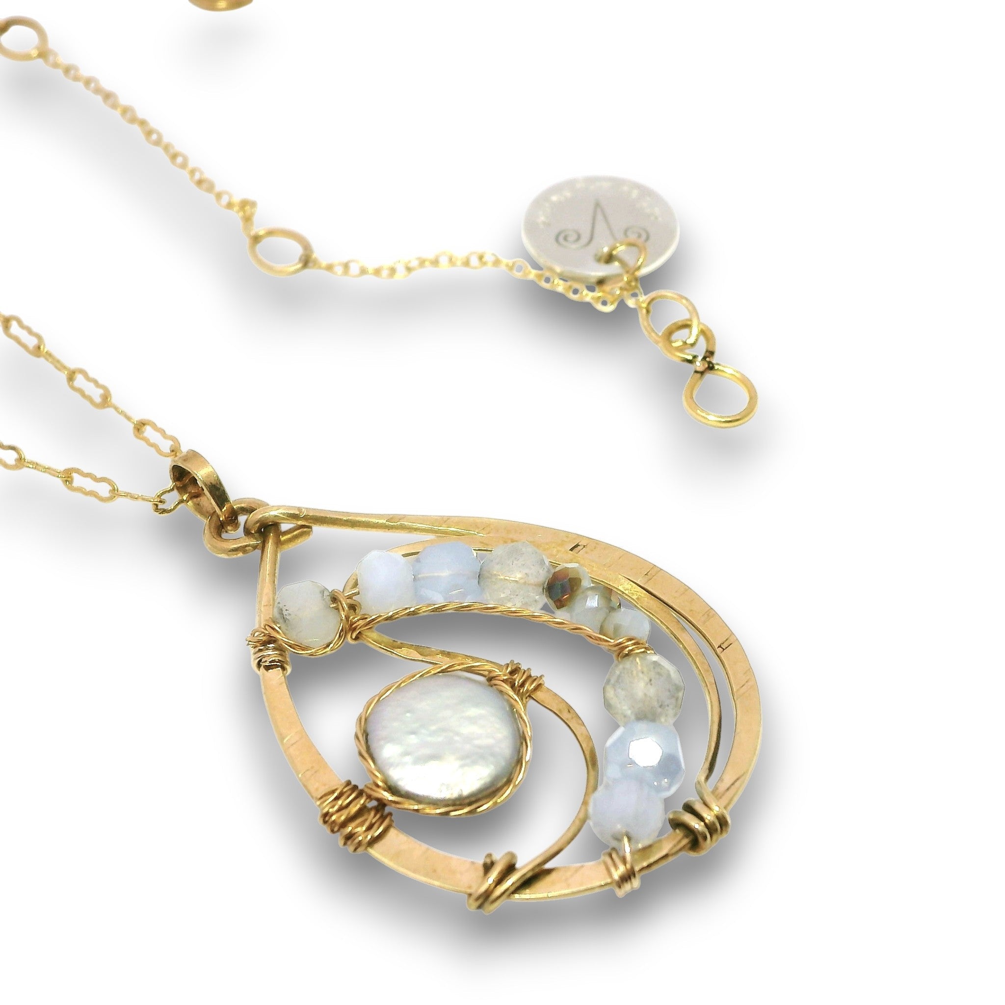 Celestial Pearl Brass Drop Necklace - Art by any Means Jewelryproduct_