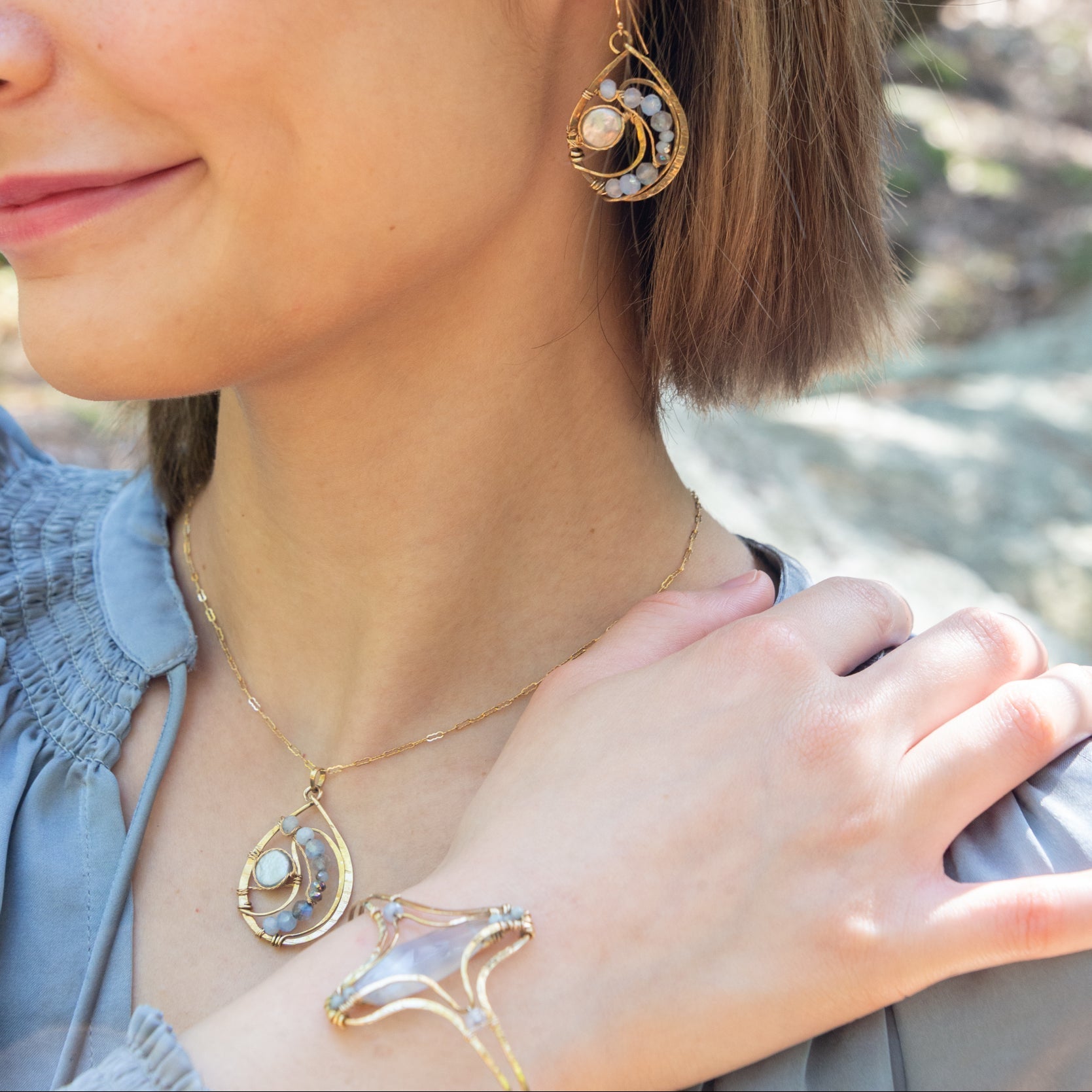 Celestial Pearl Brass Drop Necklace - Art by any Means Jewelry#product_