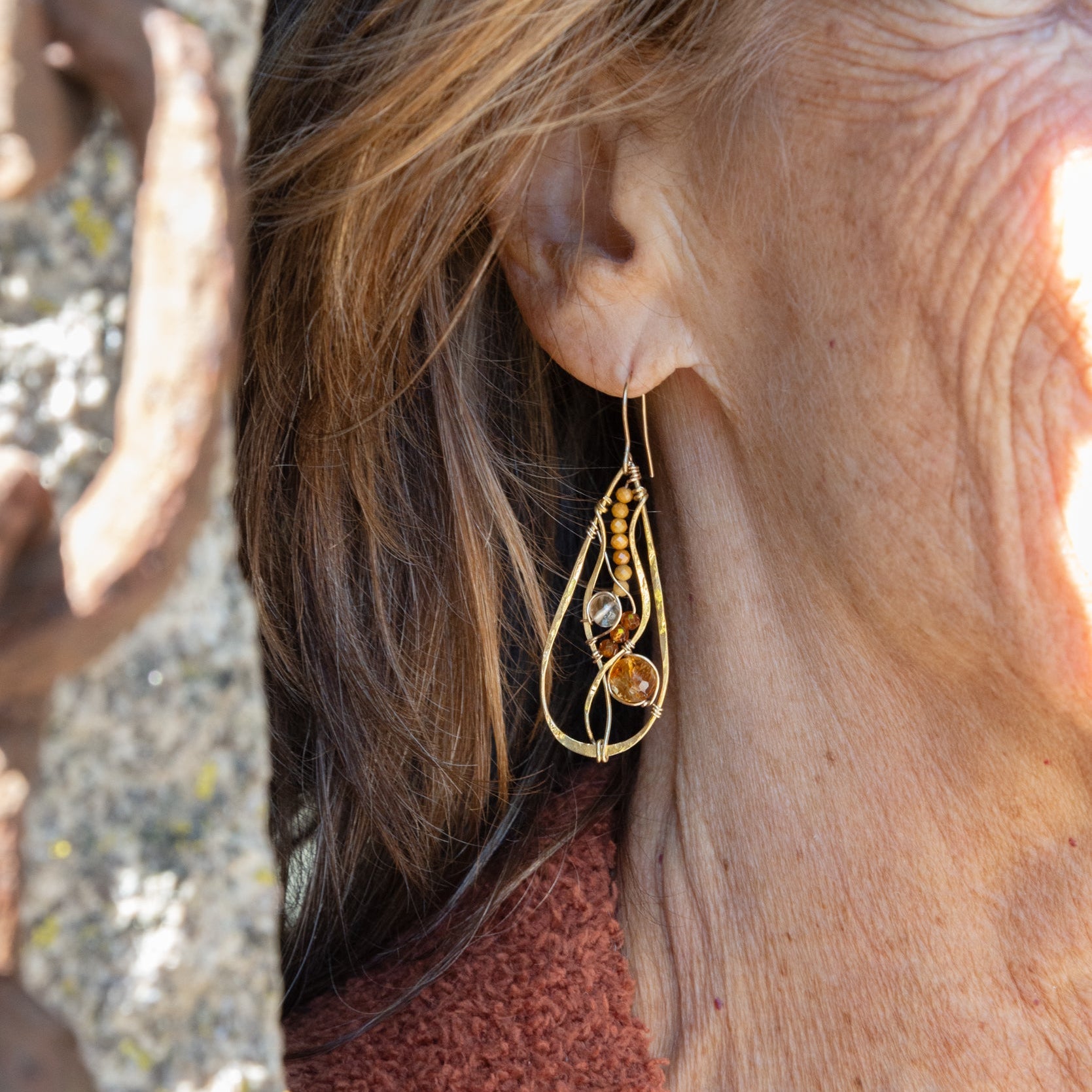 Handmade drop earrings featuring radiant citrine gemstones, by Art by any Means Jewelry