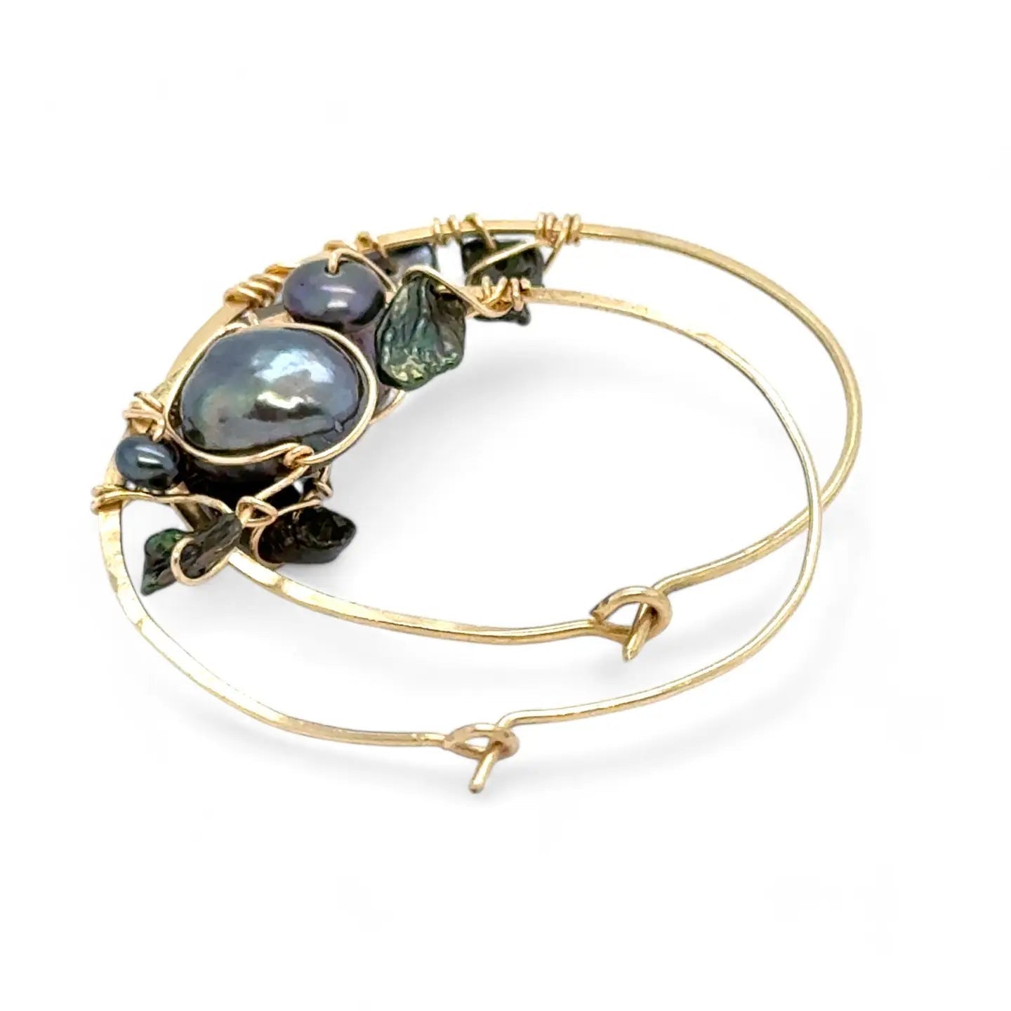Embroidered Olive Pearl Hoop Earrings E83526 - Art by any Means Jewelryproduct_