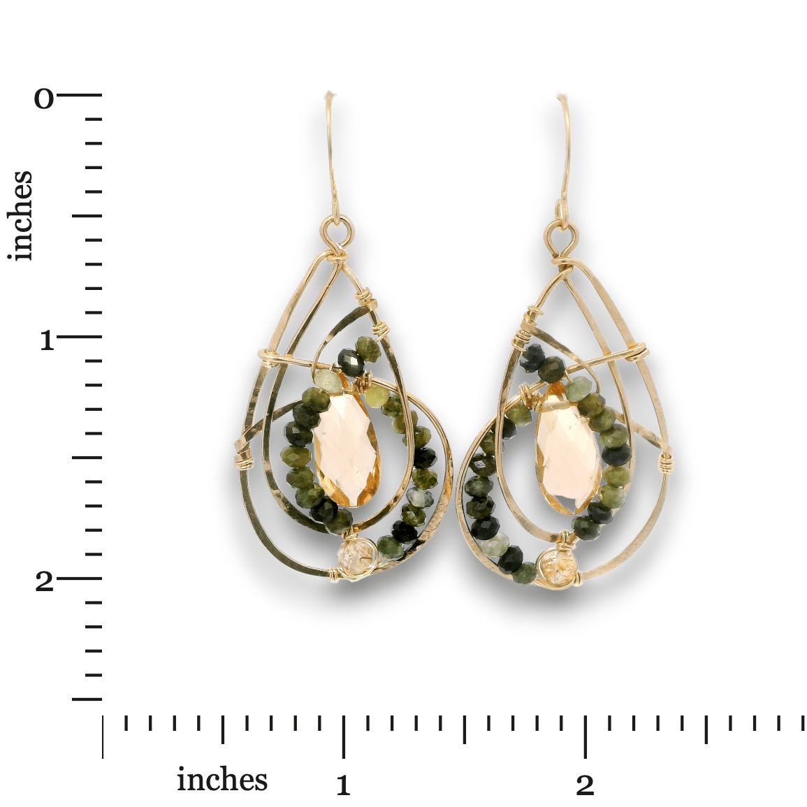 Handmade drop earrings featuring green tourmaline gemstones, by Art by any Means Jewelry